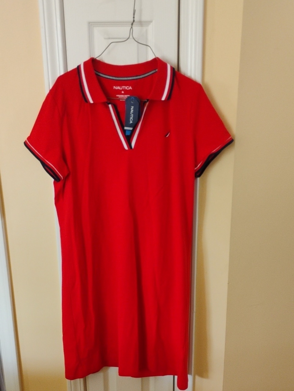 Nautica Red Polo Shirt Dress with Contrast Trim